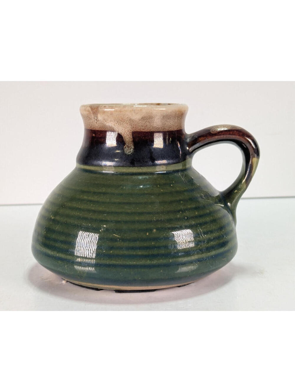 Enesco No Slip/Spill Ceramic Mug Green/Brown Glaze Truck RV Boat Fat Bottom